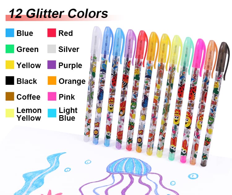 12 colors glitter gel pen